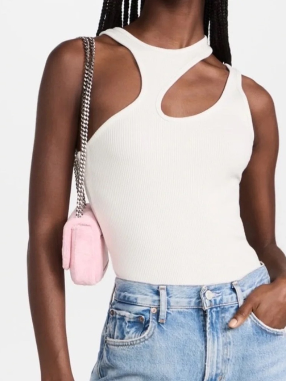 Agolde White Cutout Ribbed Tank Top